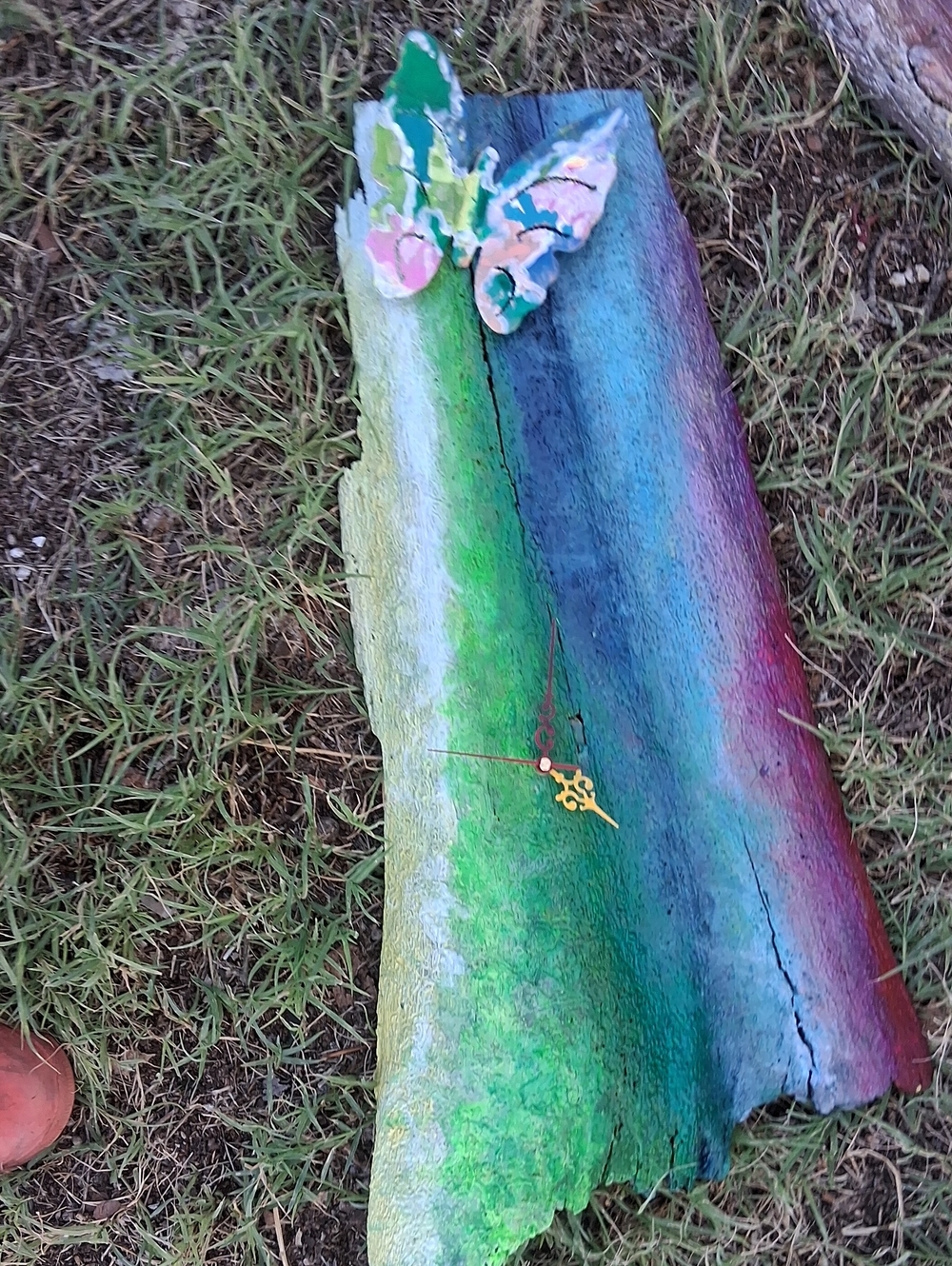 Hand-Painted Rainbow Butterfly Wall Art - Green Blue Purple Accent